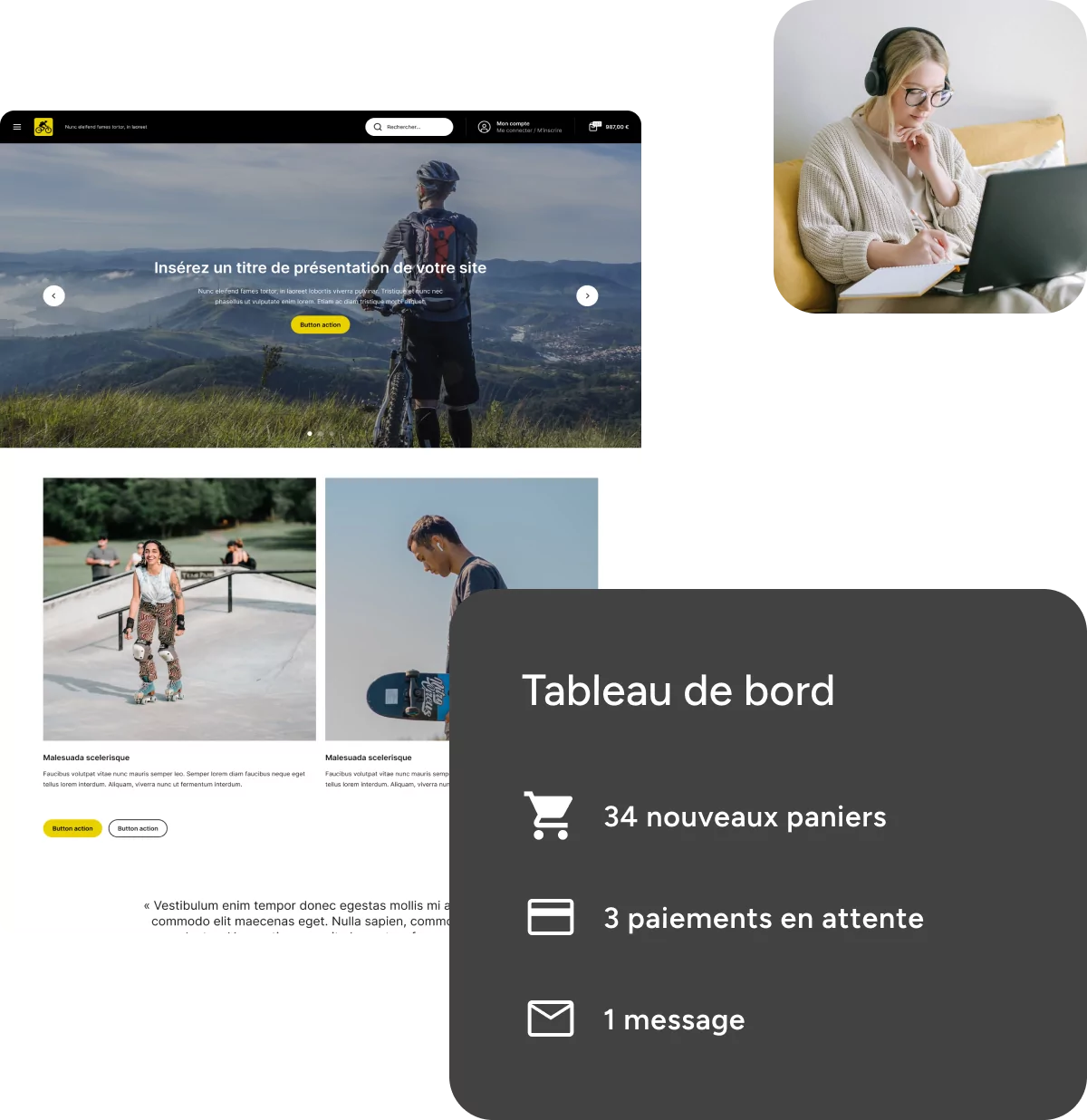Tableau de bord de gestion connecté à votre boutique en ligne