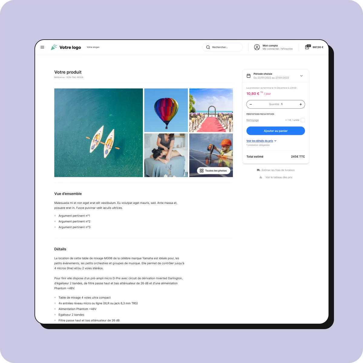 Site internet dédié aux loueurs de matériel et aux prestataires de service